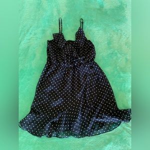 forever 21 navy blue polka dot Small to Medium white tiered Flare Ruffle Dress S